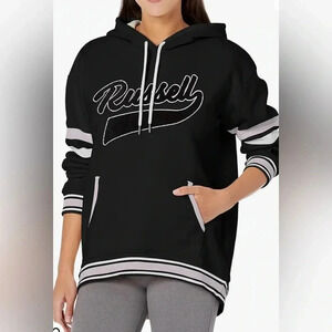 Russell Athletic Women's Graphic Logo Black/Lavender Hooded Sweatshirt Size L